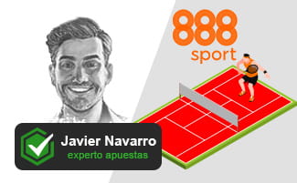 El experto en apuestas deportivas Javier Navarro al lado del logo de 888sport