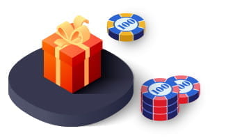 Un regalo y varias fichas para bonos de casino online.