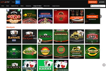 Selección de juegos de casino PartyPoker