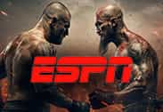 Dos luchadores con el logo de ESPN para hacer apuestas en UFC.