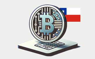 Símbolo de Bitcoin y bandera de Chile.
