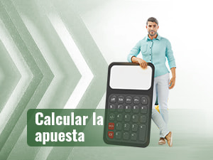 Un aficionado a las apuestas de pádel posando junto a una calculadora de gran tamaño.