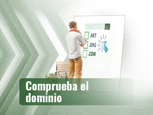 Un hombre observa en una gran pantalla diversas terminaciones de dominios de páginas web.