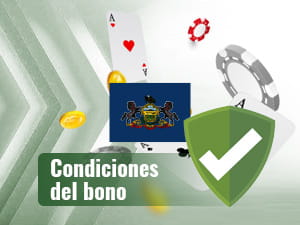 Fichas de casino, cartas y dinero rodeando la bandera de Pensilvania