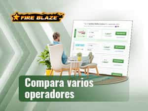 Hombre frente a una pantalla gigante comparando varios operadores con slots Fire Blaze.
