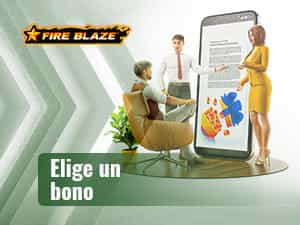 Hombre eligiendo un bono para jugar a una slot Fire Blaze