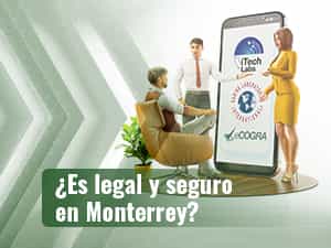 Dos personas haciendo una presentación sobre las licencias que certifican que los casinos de Monterrey sean legales.