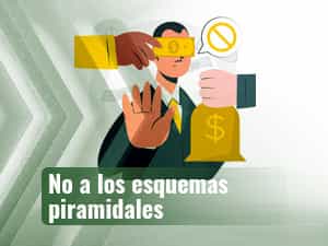Una persona rechazando beneficios derivados de apuestas deportivas con estafa piramidal.
