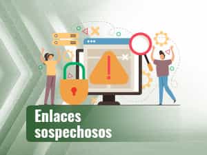 Dos personas ante una pantalla que alerta de estafas por internet.