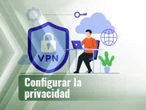 Un candado de VPN online y una persona que está configurando la privacidad de su conexión a internet.
