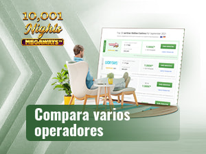 Una persona comparando los mejores casinos con tragaperras 10,001 Nights Megaways en España.