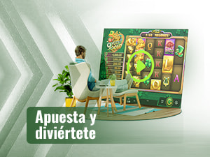 Una persona sentada en una silla jugando a 9 Pots of Gold Megaways en una gran pantalla.