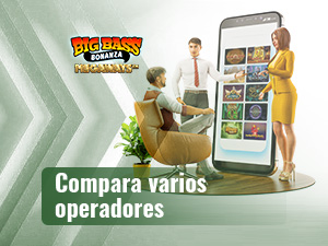 Varias personas comparando casinos online con la slot Big Bass Bonanza Megaways.