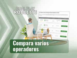 Hombre sentado delante de una pantalla de tableta grande para comparar casinos online.