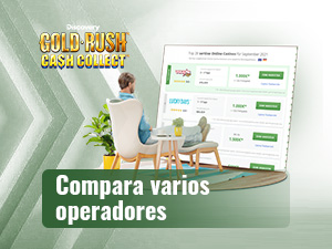 Una persona compara casinos en una reseña de la tragaperras Gold Rush Cash Collect.