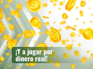 Monedas exparcidas en un fondo verdiblanco representando los fondos necesarios para jugar en casinos online con dinero real.