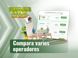 Una persona comparando operadores en una reseña de la tragaperras Leprechaun's Luck Cash Collect.