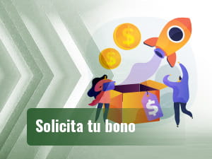 Dos personas junto a una caja de la que sale dinero y un cohete.