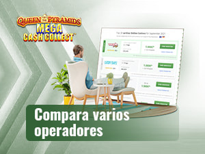 Una persona compara operadores en una reseña de la tragaperras Queen of the Pyramids Cash Collect.