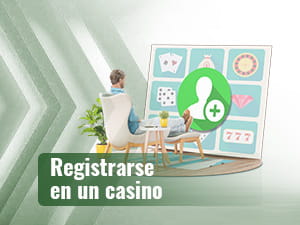 Usuario sentado enfrente de una pantalla grande con iconos de diferentes temas de casino