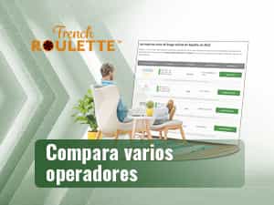Hombre sentado ante una pantalla grande comparando casinos con ruleta francesa