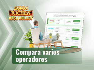 Una persona comparando operadores en una reseña de la tragaperras Sahara Riches Cash Collect.