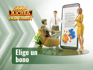 Dos personas presentan a una tercera los bonos disponibles para jugar a Sahara Riches Cash Collect online.