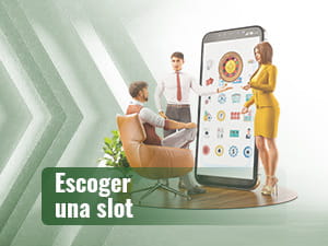 Jugador sentado enfrente de un móvil enorme y dos presentadores enseñándole diferentes opciones de ruleta