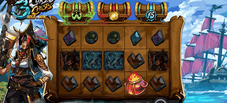Partida real de la tragamonedas 3 Cursed Chest Hold and Win.