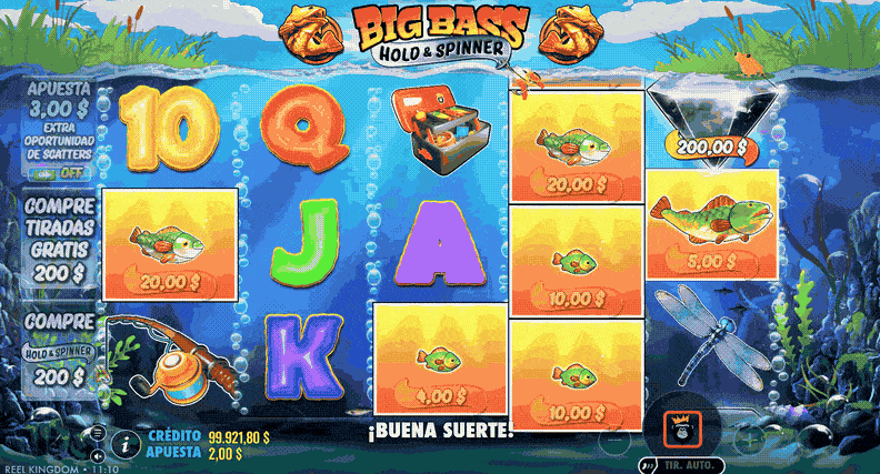 Partida a la slot Big Bass Hold and Spinner en un casino online de México.