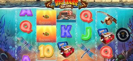 Tablero de la slot Big Bass Splash al jugar en un casino online.
