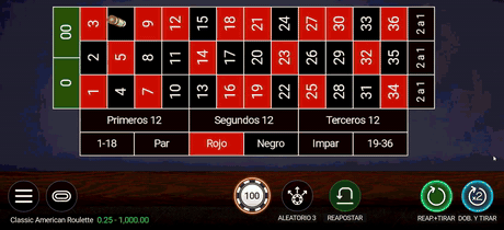 Mesa de ruleta europea online con un solo cero.