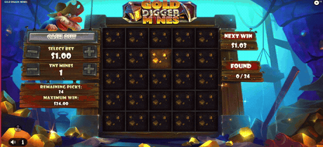Tablero de Gold Digger Mines de iSoftBet con pepitas de oro y cargas de TNT
