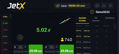 Partida real de JetX de SmartSoft Gaming en casino online Chile.