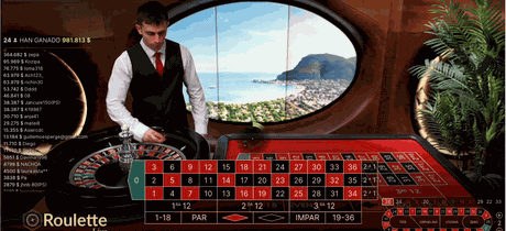 Crupier en una mesa de ruleta en vivo en español.