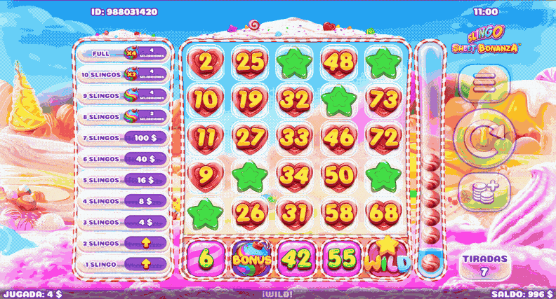 Partida a Slingo Sweet Bonanza en un casino online de México.