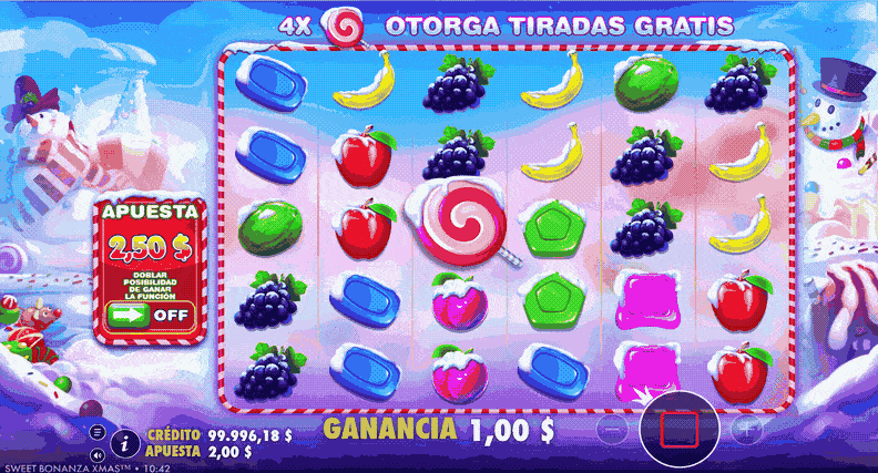 Partida a la slot Sweet Bonanza Xmas en un casino online de México.