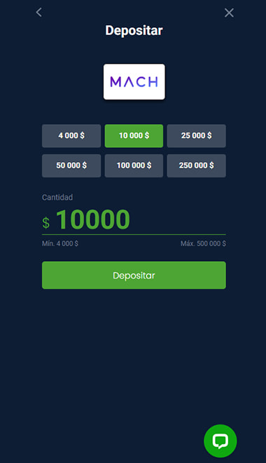 Monto de depósito en un casino online con Mach chileno.