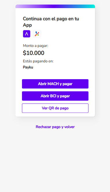 Ventana de confirmación de pago en un casino con Mach.