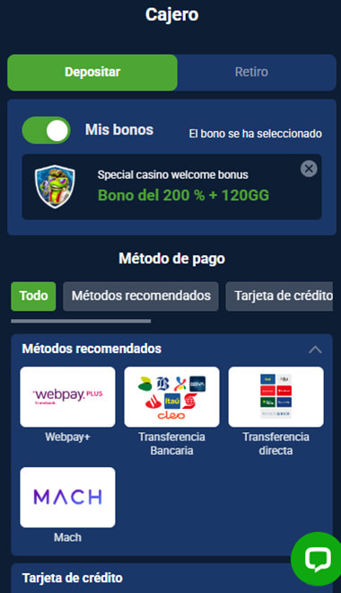 Paso 2: Sección del cajero mostrando las opciones y métodos de pago disponibles.