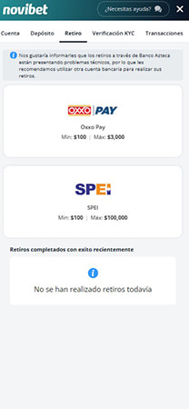 Pantalla de solicitud de retiro en la sección de caja de un casino que paga al insante en México.