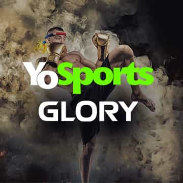 Logo de la casa de apuestas con MMA YoSports con un luchador de GLORY Kickboxing.