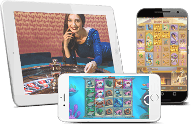 Varios dispositivos con juegos de casino online en sus pantallas.