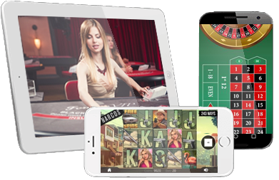 Varios dispositivos móviles con juegos de casinos online de Guatemala en sus pantallas.