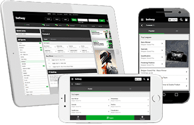 Mercados deportivos para Fórmula 1 disponibles en Betway en diferentes celulares.