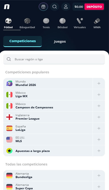 Momios y mercados deportivos disponibles en la app.