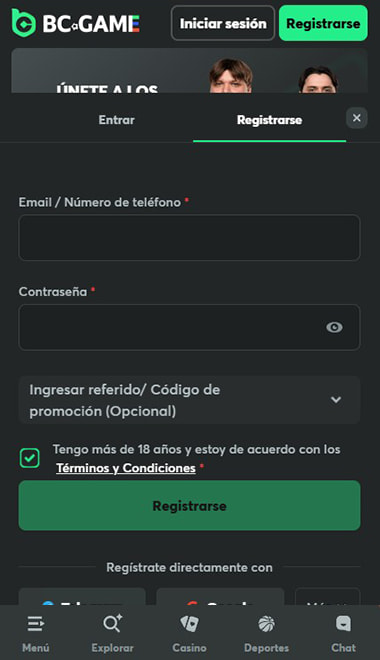 Registro de una cuenta nueva en la casa de apuestas.