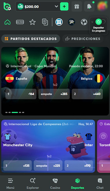 Sección de apuestas deportivas donde se libera el rollover del bono.