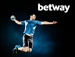 Un jugador de balonmano y el logo de Betway, página con apuestas a balonmano.