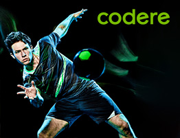Un jugador de balonmano y el logo de Codere, página con apuestas deportivas a balonmano.